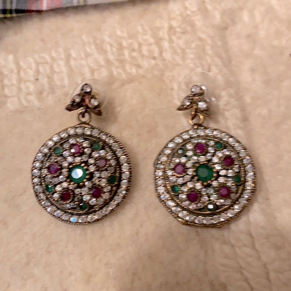 Turkish ruby, emerald and white topaz earrings.